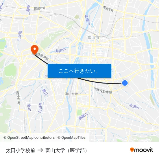 太田小学校前 to 富山大学（医学部） map