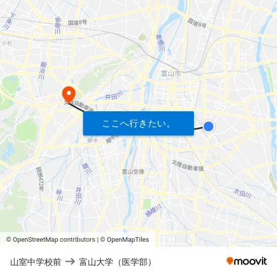 山室中学校前 to 富山大学（医学部） map