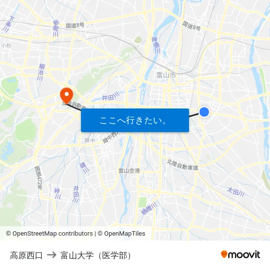 高原西口 to 富山大学（医学部） map