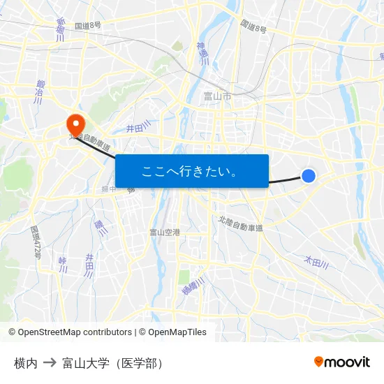 横内 to 富山大学（医学部） map