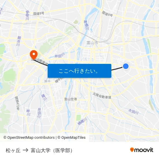 松ヶ丘 to 富山大学（医学部） map