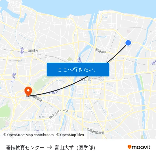運転教育センター to 富山大学（医学部） map