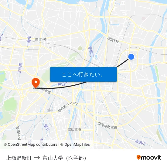 上飯野新町 to 富山大学（医学部） map
