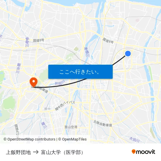 上飯野団地 to 富山大学（医学部） map