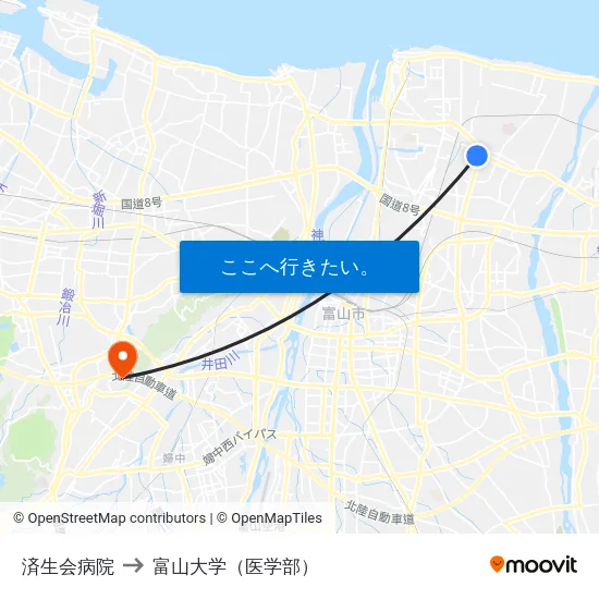 済生会病院 to 富山大学（医学部） map
