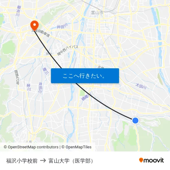福沢小学校前 to 富山大学（医学部） map