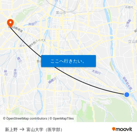 新上野 to 富山大学（医学部） map