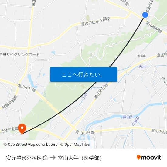 安元整形外科医院 to 富山大学（医学部） map