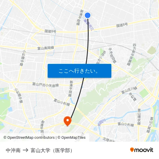 中沖南 to 富山大学（医学部） map