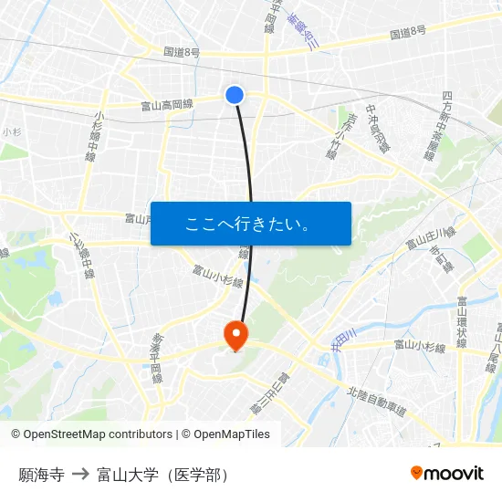 願海寺 to 富山大学（医学部） map