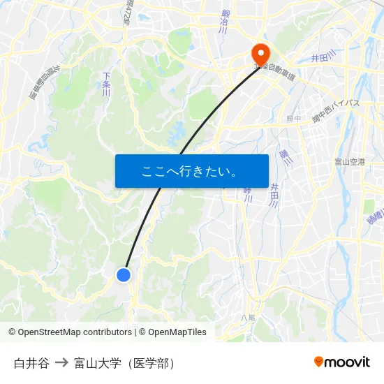白井谷 to 富山大学（医学部） map