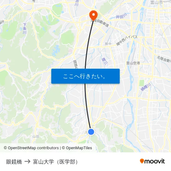 眼鏡橋 to 富山大学（医学部） map