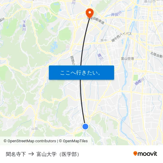聞名寺下 to 富山大学（医学部） map