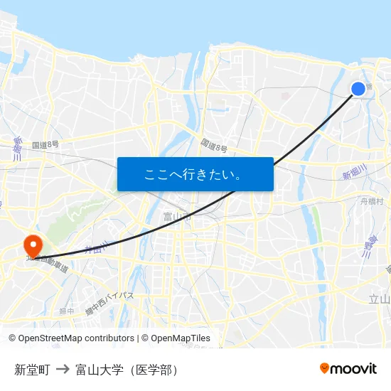 新堂町 to 富山大学（医学部） map