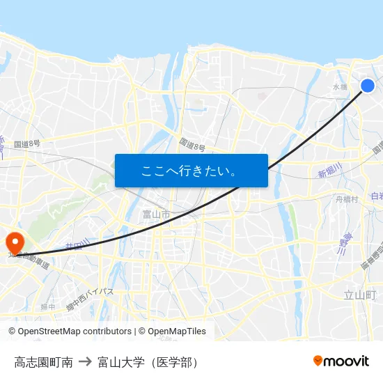 高志園町南 to 富山大学（医学部） map