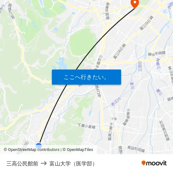 三高公民館前 to 富山大学（医学部） map