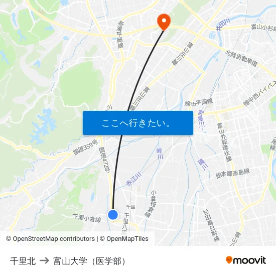 千里北 to 富山大学（医学部） map