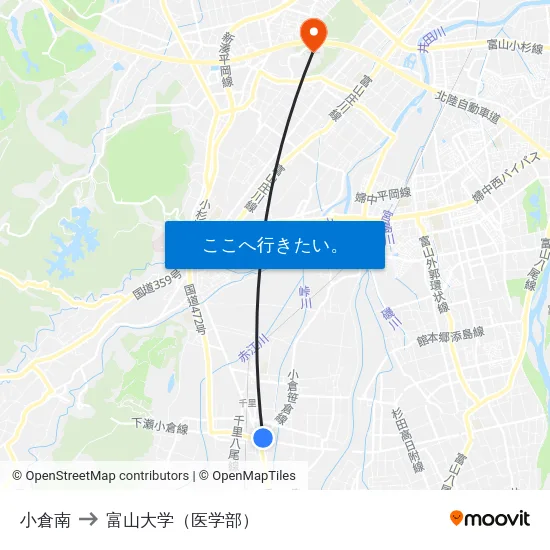 小倉南 to 富山大学（医学部） map