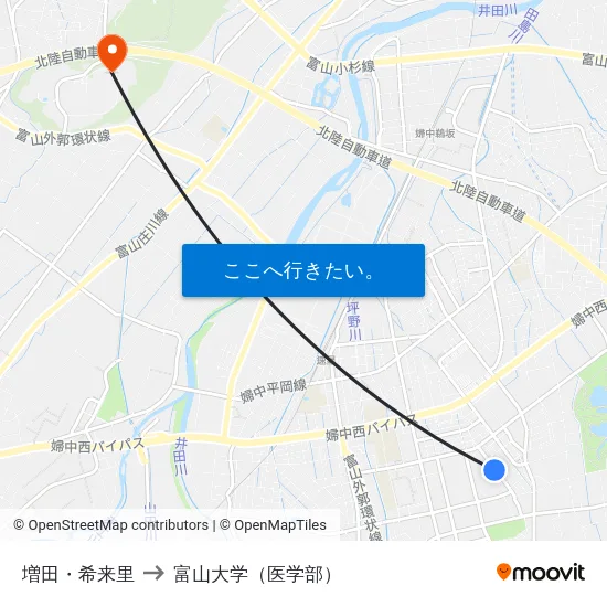 増田・希来里 to 富山大学（医学部） map