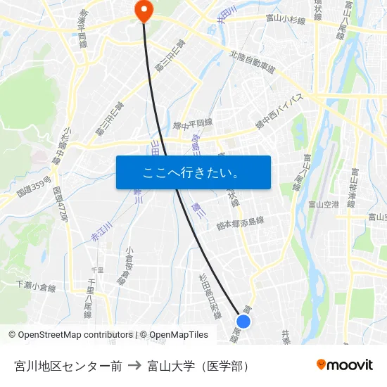 宮川地区センター前 to 富山大学（医学部） map