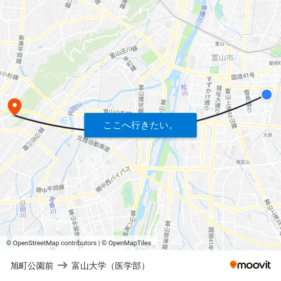 旭町公園前 to 富山大学（医学部） map