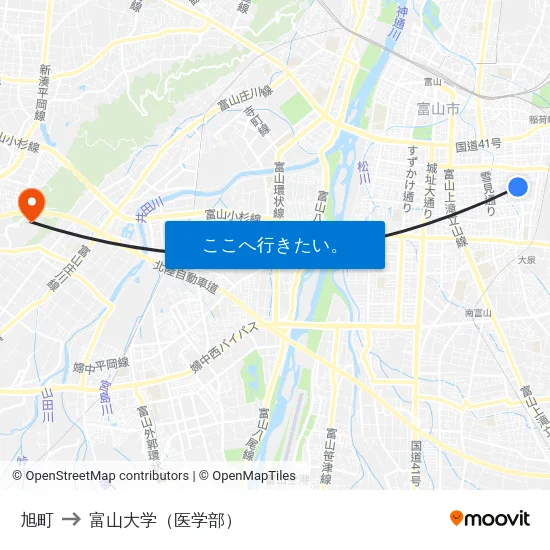 旭町 to 富山大学（医学部） map