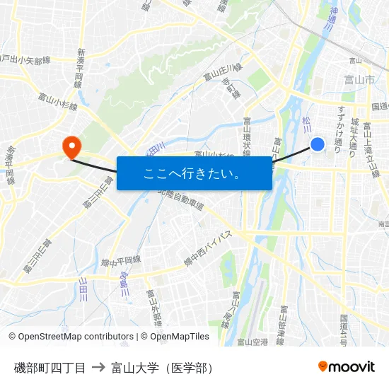 磯部町四丁目 to 富山大学（医学部） map