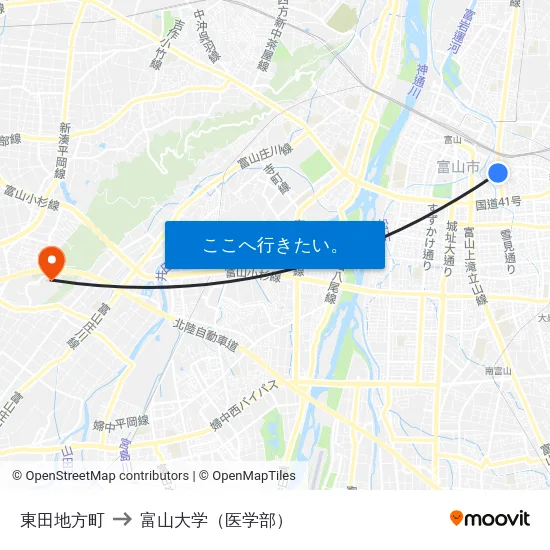 東田地方町 to 富山大学（医学部） map