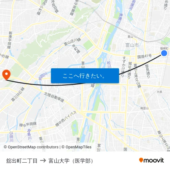舘出町二丁目 to 富山大学（医学部） map