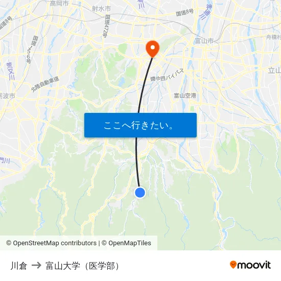 川倉 to 富山大学（医学部） map