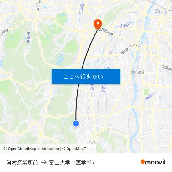 河村産業所前 to 富山大学（医学部） map