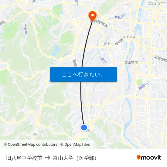 旧八尾中学校前 to 富山大学（医学部） map