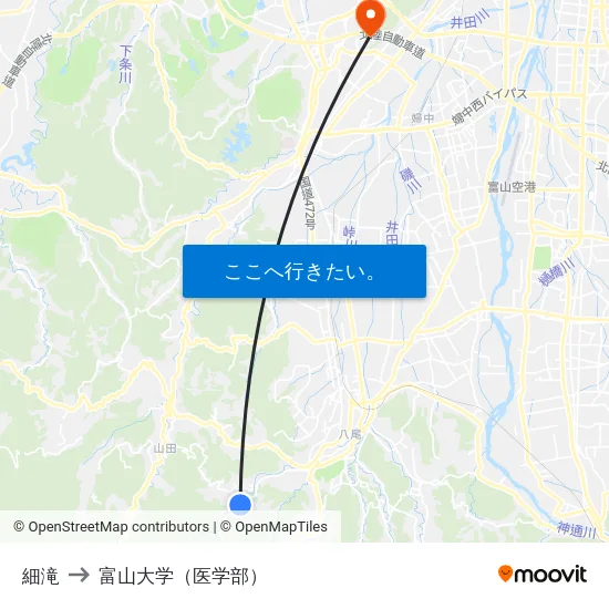 細滝 to 富山大学（医学部） map