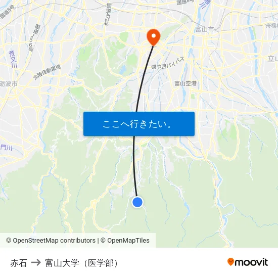 赤石 to 富山大学（医学部） map