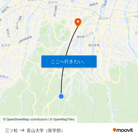 三ツ松 to 富山大学（医学部） map