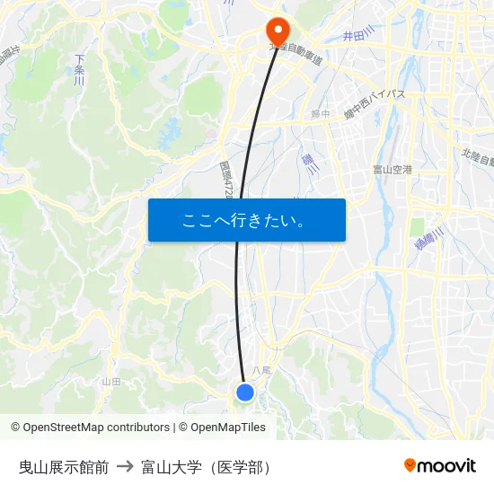 曳山展示館前 to 富山大学（医学部） map