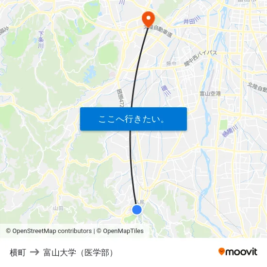 横町 to 富山大学（医学部） map