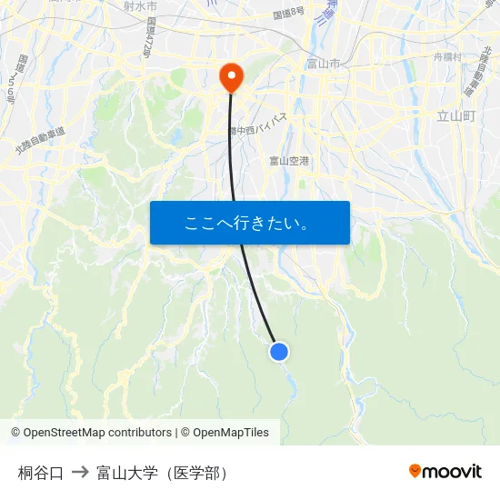 桐谷口 to 富山大学（医学部） map
