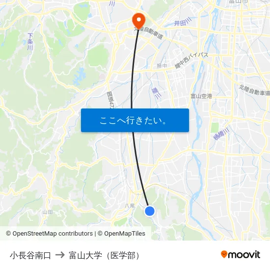 小長谷南口 to 富山大学（医学部） map