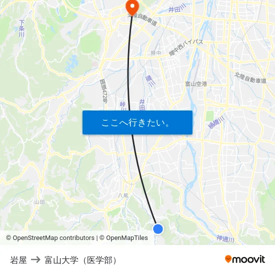 岩屋 to 富山大学（医学部） map
