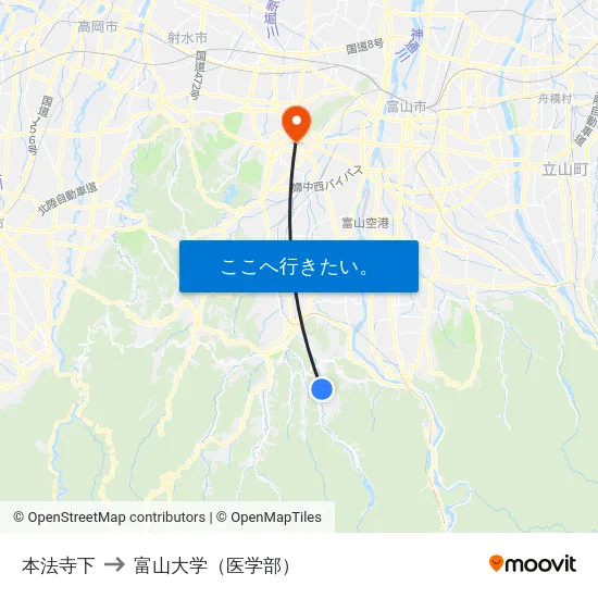 本法寺下 to 富山大学（医学部） map