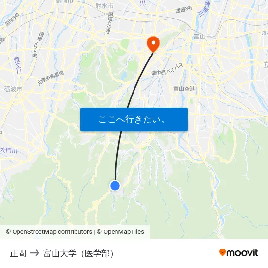 正間 to 富山大学（医学部） map