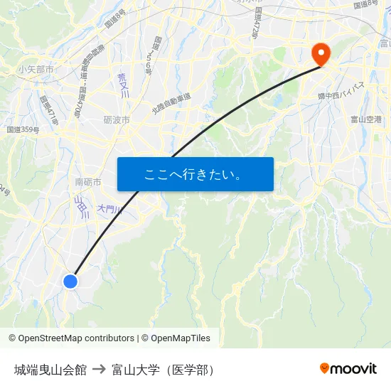 城端曳山会館 to 富山大学（医学部） map