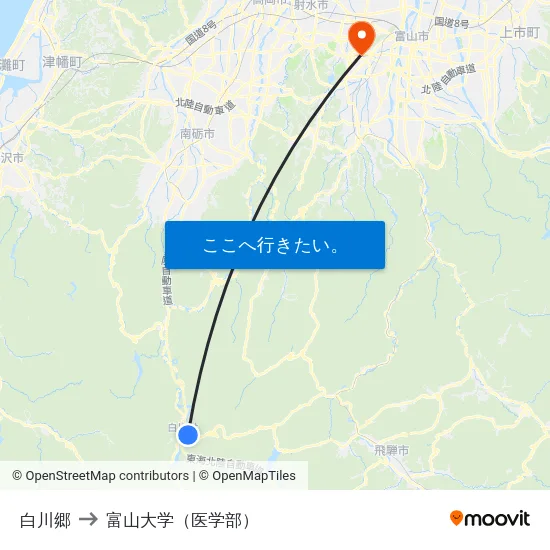 白川郷 to 富山大学（医学部） map