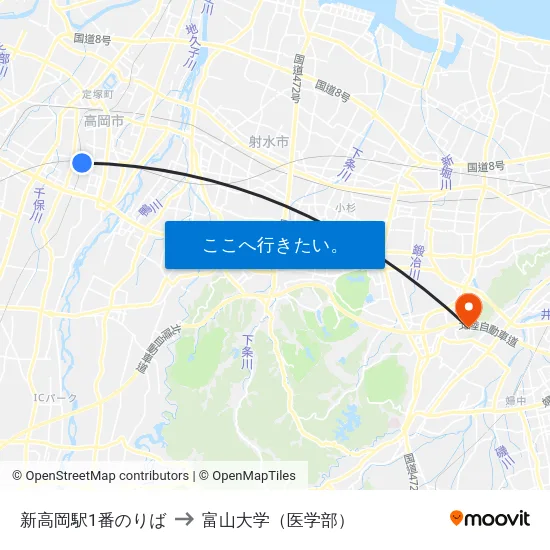 新高岡駅1番のりば to 富山大学（医学部） map