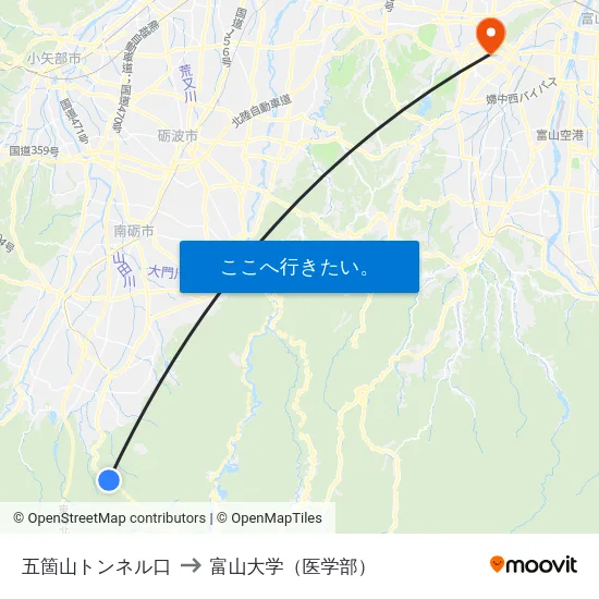 五箇山トンネル口 to 富山大学（医学部） map