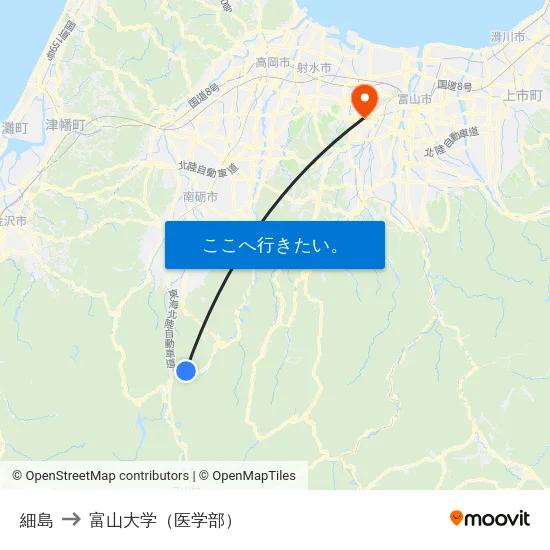 細島 to 富山大学（医学部） map