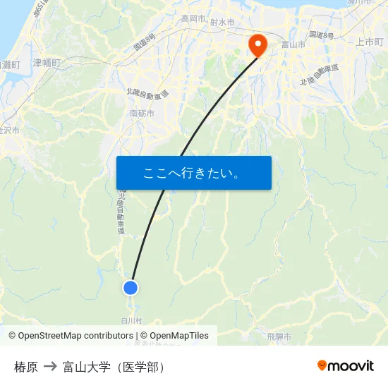 椿原 to 富山大学（医学部） map