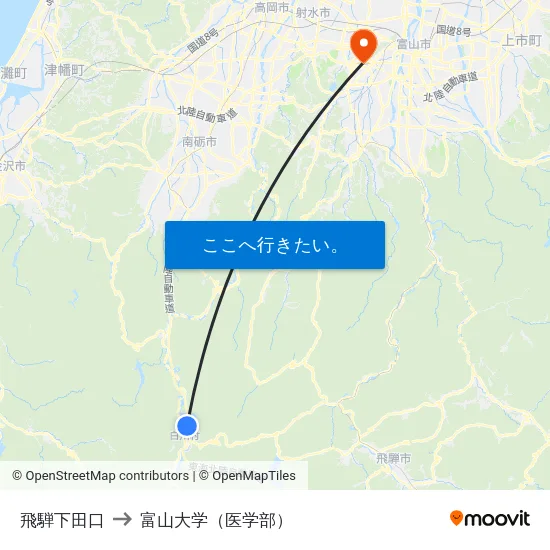 飛騨下田口 to 富山大学（医学部） map