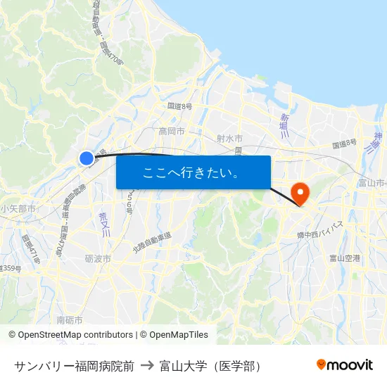 サンバリー福岡病院前 to 富山大学（医学部） map